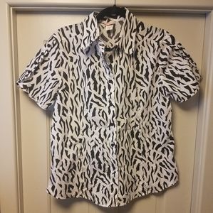 Vintage zebra button-up w/ tulip sleeves medium